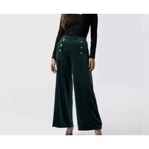 Anthropologie Maison De Amelie Pants Womens 6 Green Velvet Sailor Wide Leg Soft